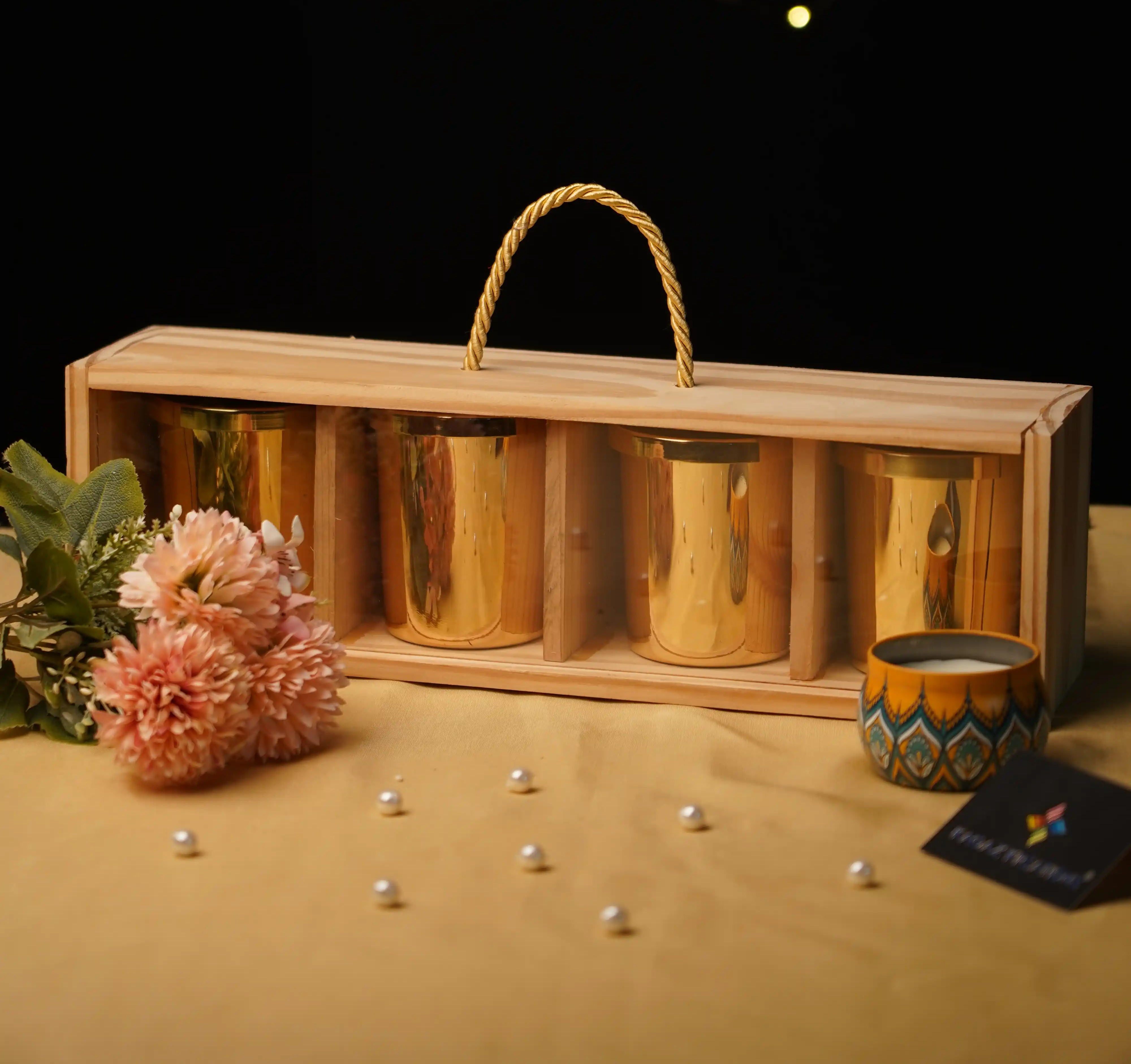 Wooden Gift Box Containing Canisters - Pinewood Packaging by Kagaz Kreations
