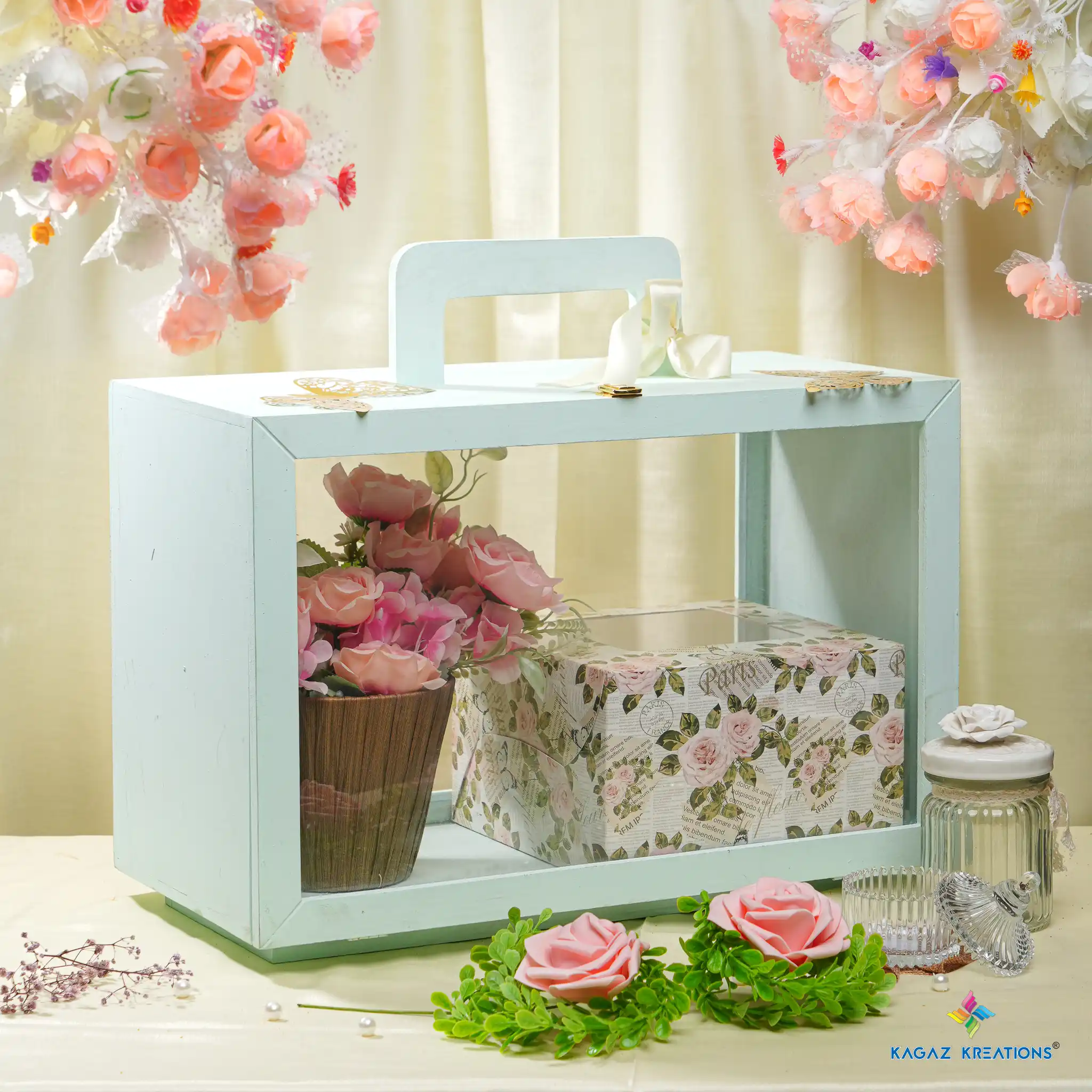 Custom Light Blue Wooden Hamper Box