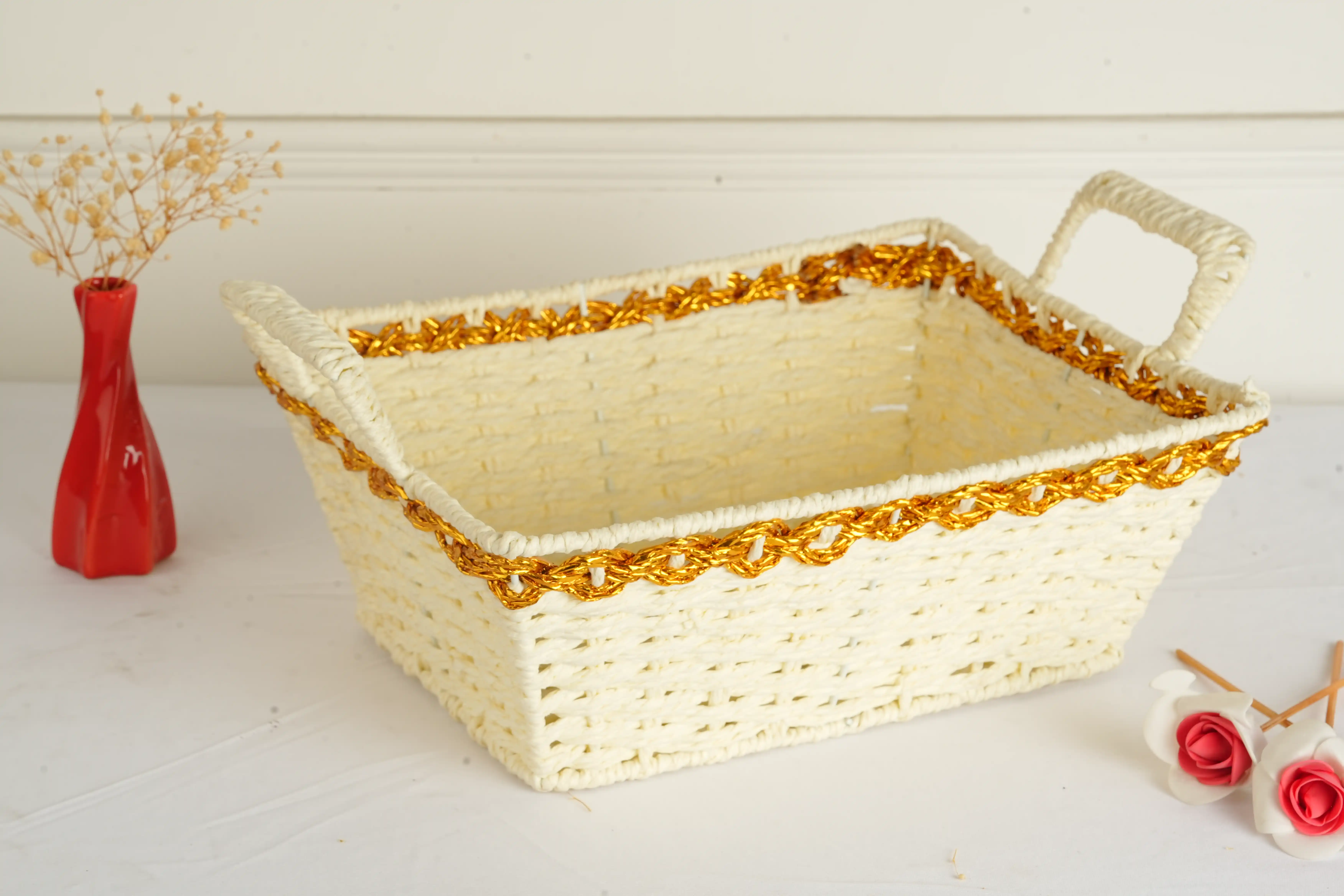 White Woven Decorative Gift Basket