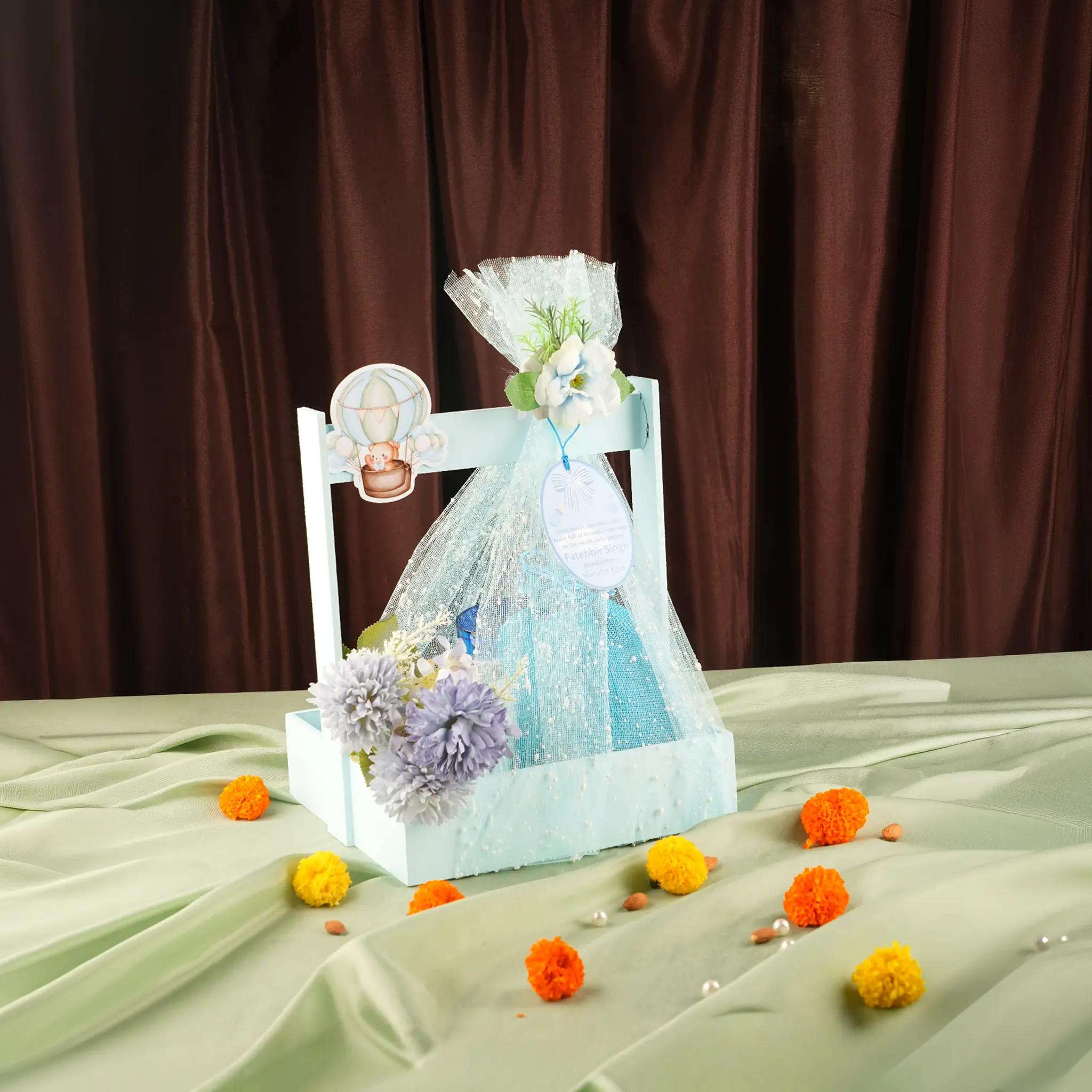 Light Blue Wooden Gift Hamper Basket