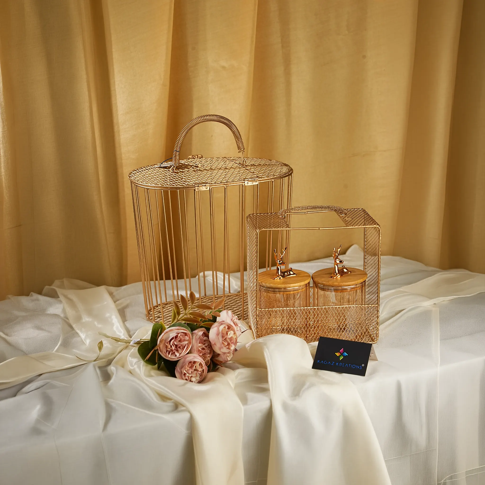 Gold-finish Wire Storage - Metal Baskets and Boxes by Kagaz Kreations