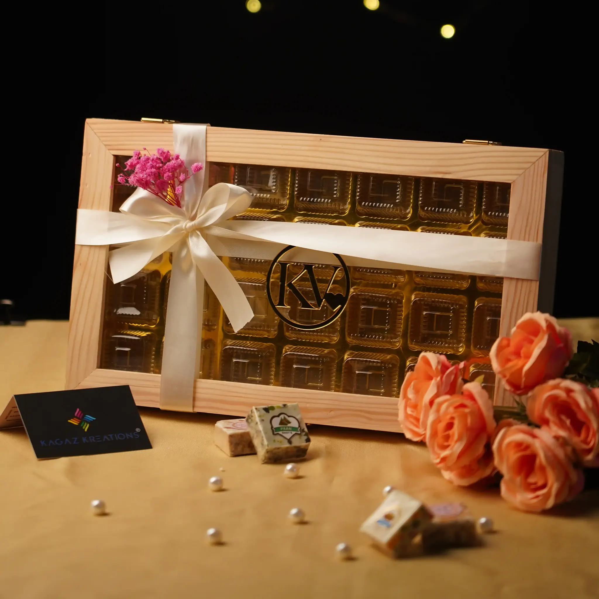 Compartmentalized gift and Chocolate box - Pinewood Packaging by Kagaz Kreations