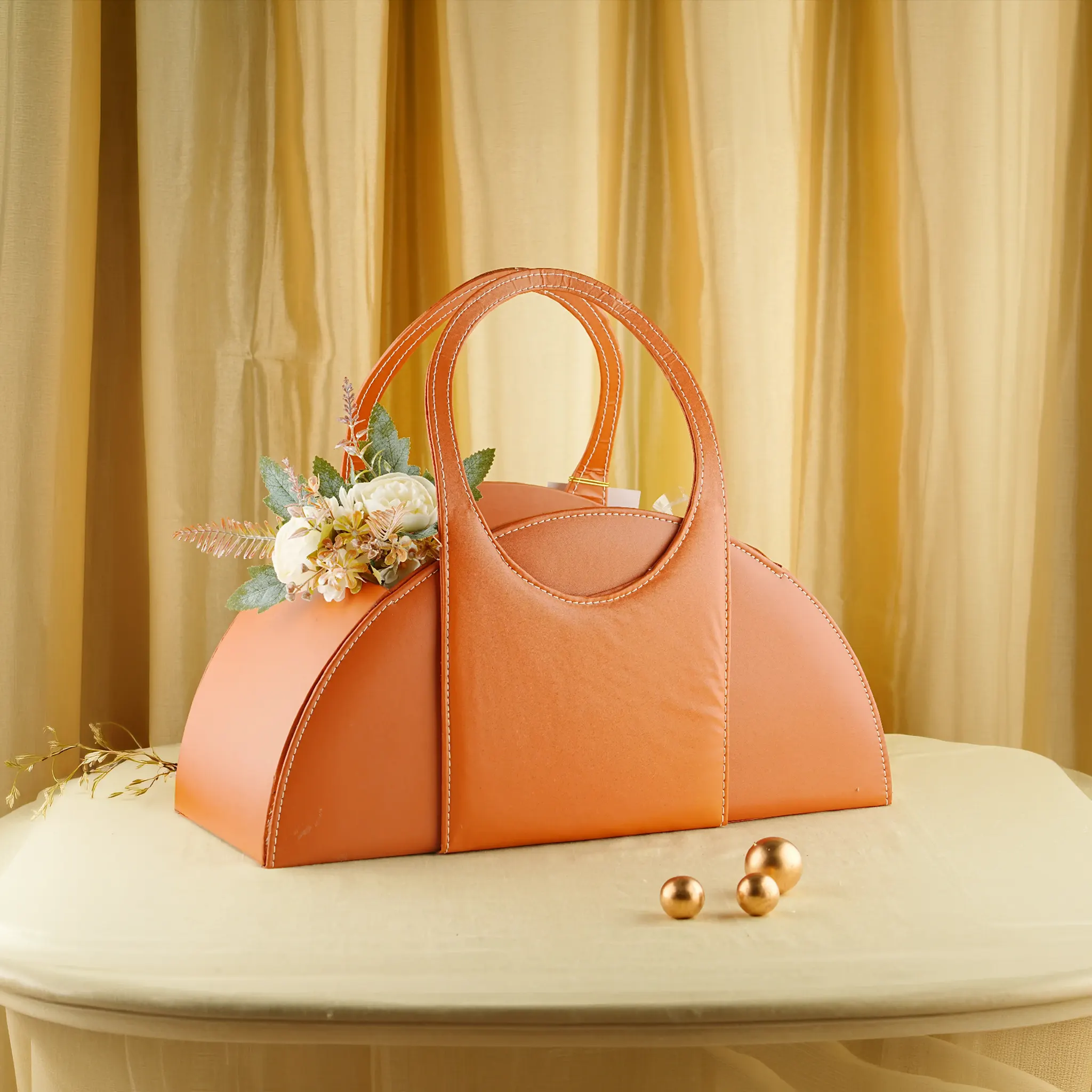 Orange Leather Half-moon Hamper Bag