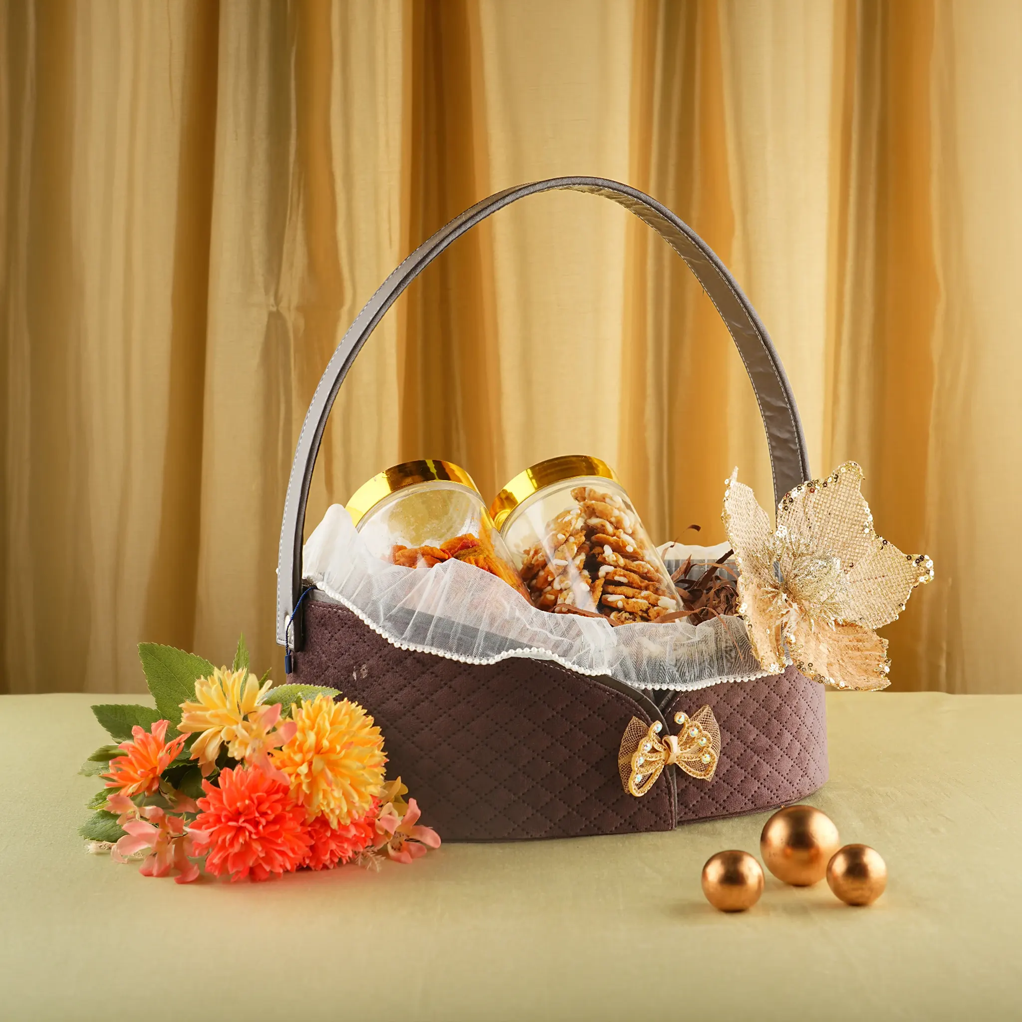 Brown Velvet Gift Hamper Basket